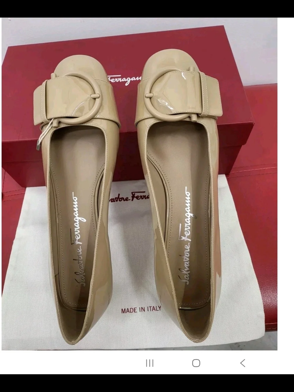 Salvatore Ferragamo Beige Bessie Gancini Pump Shoes Size 7.5C and Size 10B NWB